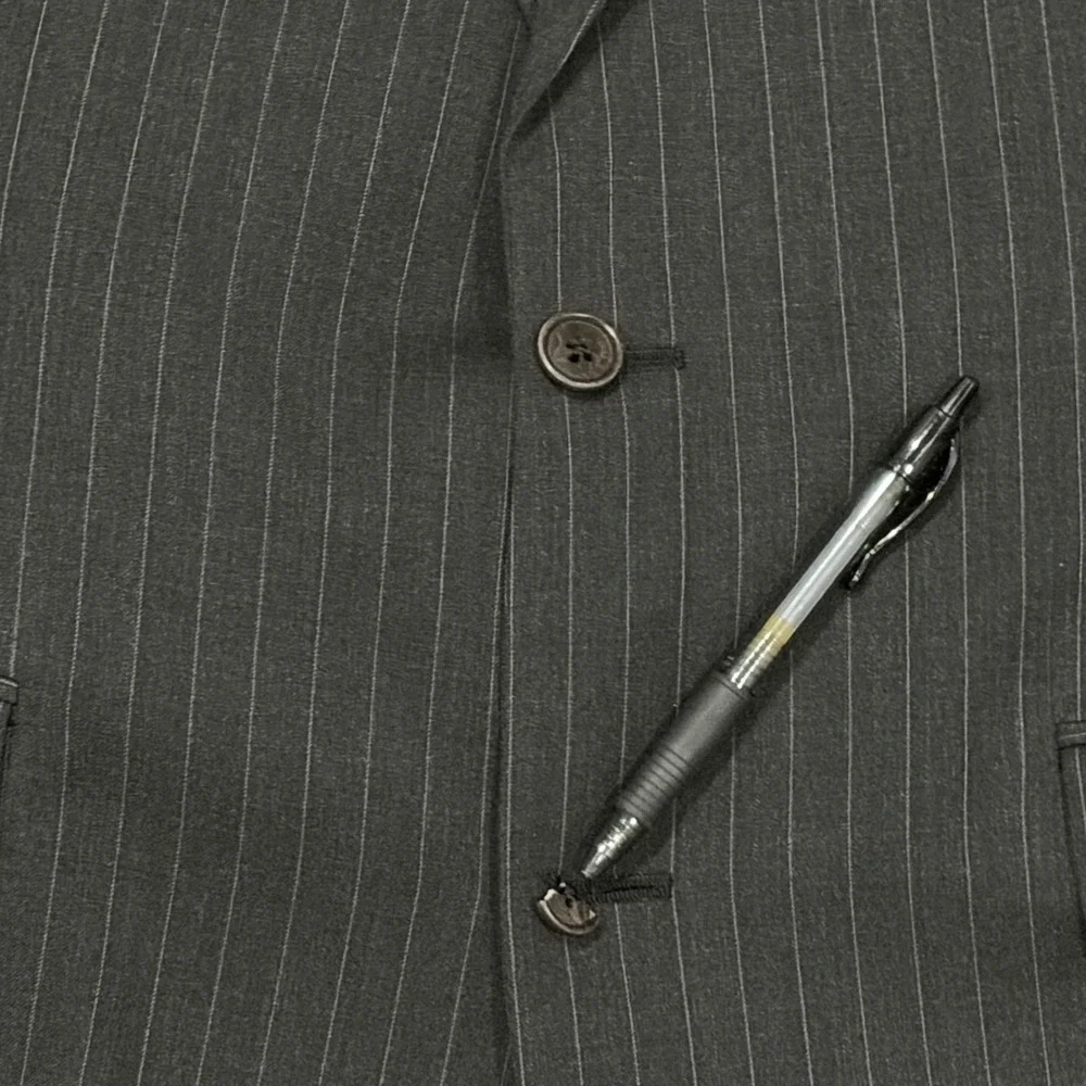 Brooks Brothers 1818 Madison Suit Mens 43L 37W Black Pinstripe Wool 2 Button